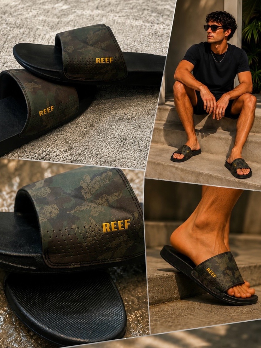 Men’s REEF Camo Slide Sandals Size 13 Never Worn Green/Brown/Black